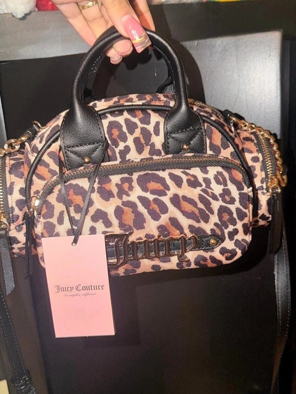 Juicy Couture Shopaholic Leopard Print Crossbody Bag Satchel Pink & Black